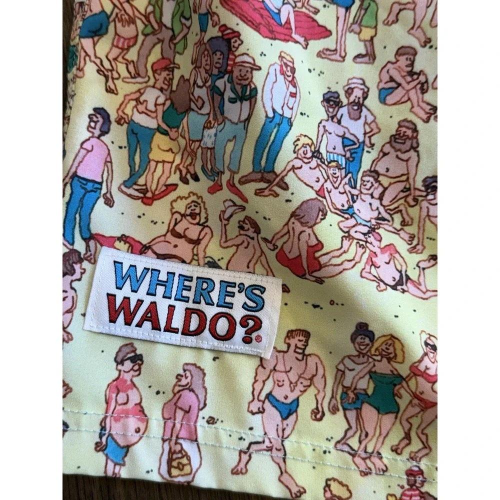 Where's Waldo Men's Medium Swim Trunks Beach All Over Print Board Shorts